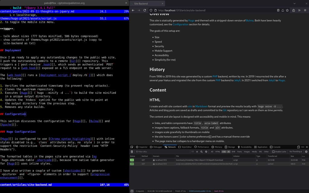 Editing this article with Vim and Firefox.